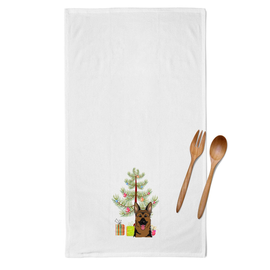 Christmas Tree and German Shepherd Kitchen Towel Set of 2 White Dish Towels Decorative Bathroom Hand towel for Hand, Face, Hair, Yoga, Tea, Dishcloth, 19 X 28", White