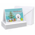 Christmas Tree and Bichon Frise Greeting Cards Pack of 8 Blank Cards with Envelopes Whimsical A7 Size 5x7