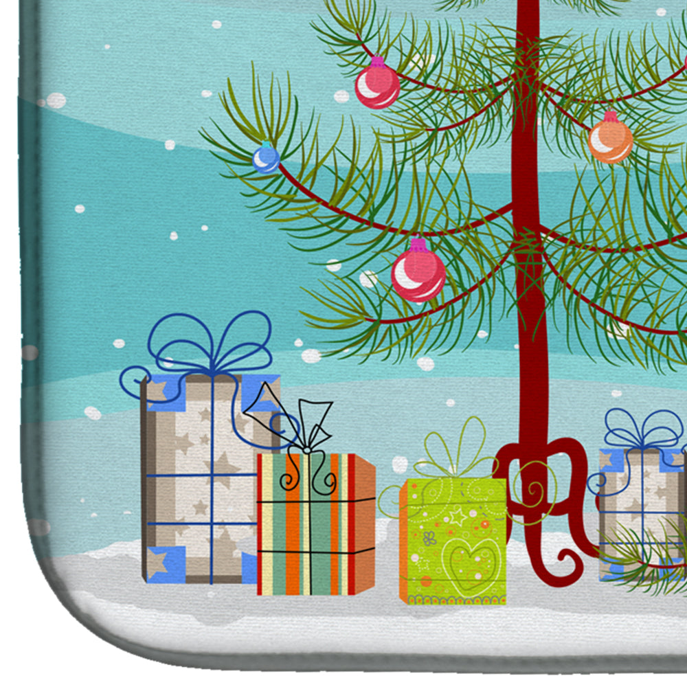 Christmas Tree and Alaskan Malamute Dish Drying Mat Absorbent Dish Drying Mat Pad for Kitchen Counter Dish Drainer Mat for Countertop, 14 x 21", Multicolor