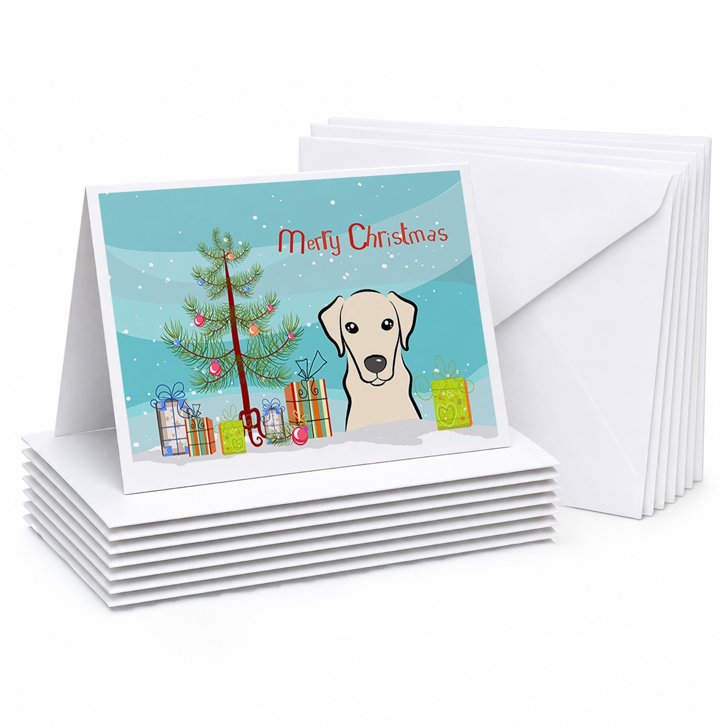 Christmas Tree and Yellow Labrador Greeting Cards Pack of 8 Blank Cards with Envelopes Whimsical A7 Size 5x7