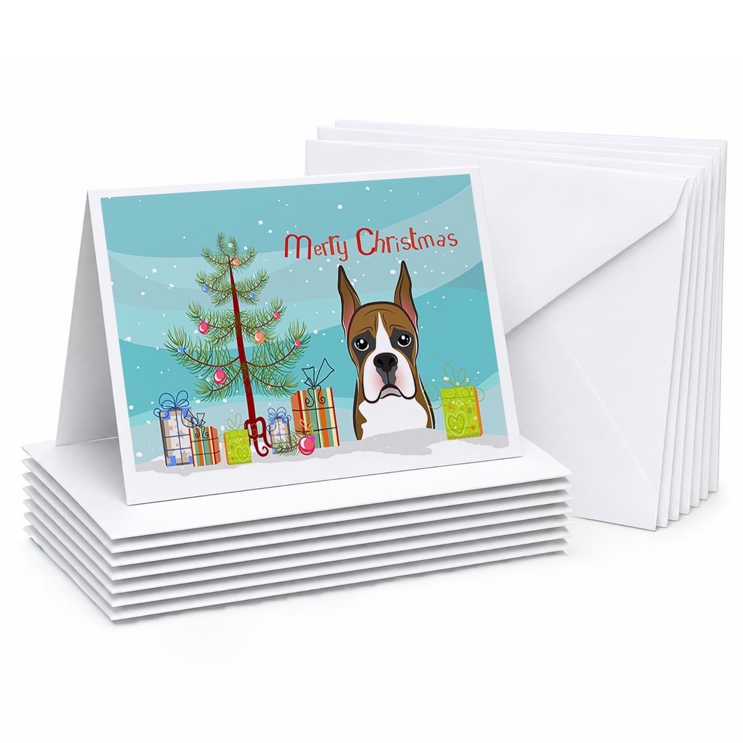 Christmas Tree and Boxer Greeting Cards Pack of 8 Blank Cards with Envelopes Whimsical A7 Size 5x7