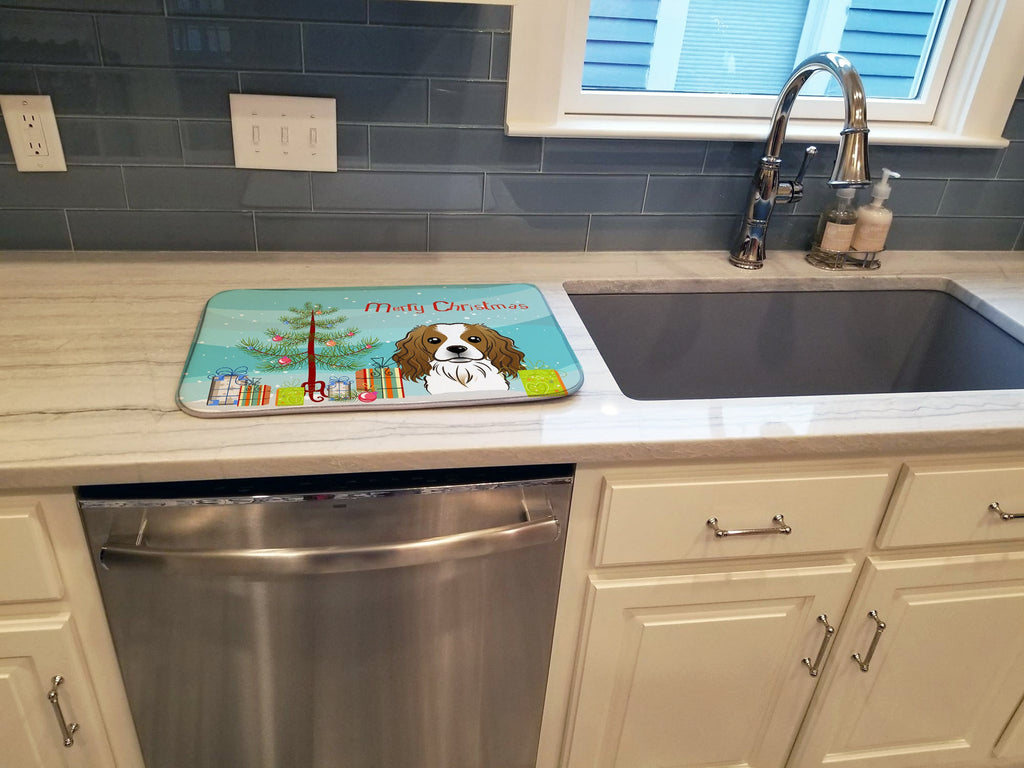 Christmas Tree and Cavalier Spaniel Dish Drying Mat Absorbent Dish Drying Mat Pad for Kitchen Counter Dish Drainer Mat for Countertop, 14 x 21", Multicolor