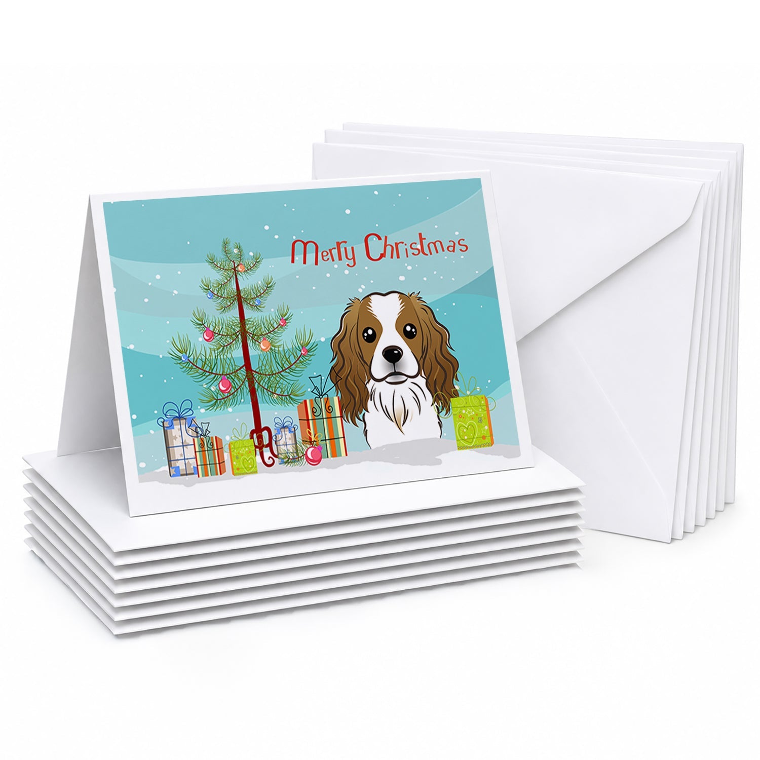 Christmas Tree and Cavalier Spaniel Greeting Cards Pack of 8 Blank Cards with Envelopes Whimsical A7 Size 5x7