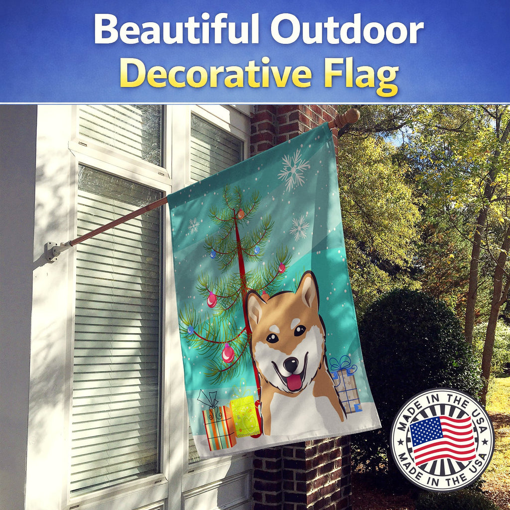 Christmas Tree and Shiba Inu House Flag 28x40 Porch Sleeve Pole Decorative Outside Yard Banner Artwork Wall Hanging, Polyester