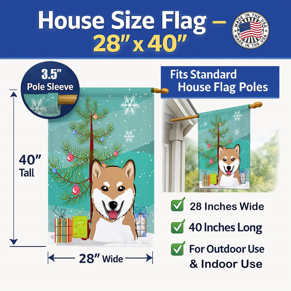 Christmas Tree and Shiba Inu House Flag 28x40 Porch Sleeve Pole Decorative Outside Yard Banner Artwork Wall Hanging, Polyester