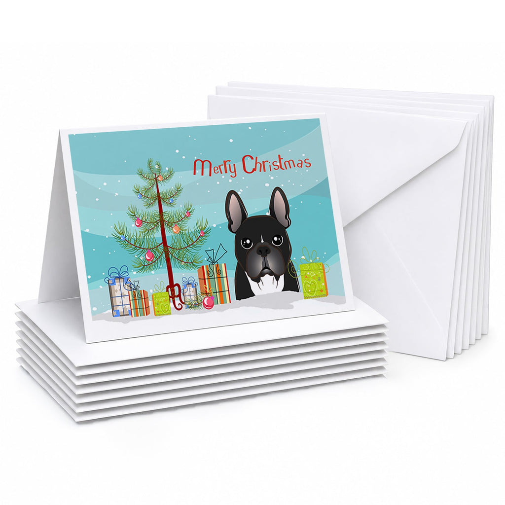 Christmas Tree and French Bulldog Greeting Cards Pack of 8 Blank Cards with Envelopes Whimsical A7 Size 5x7