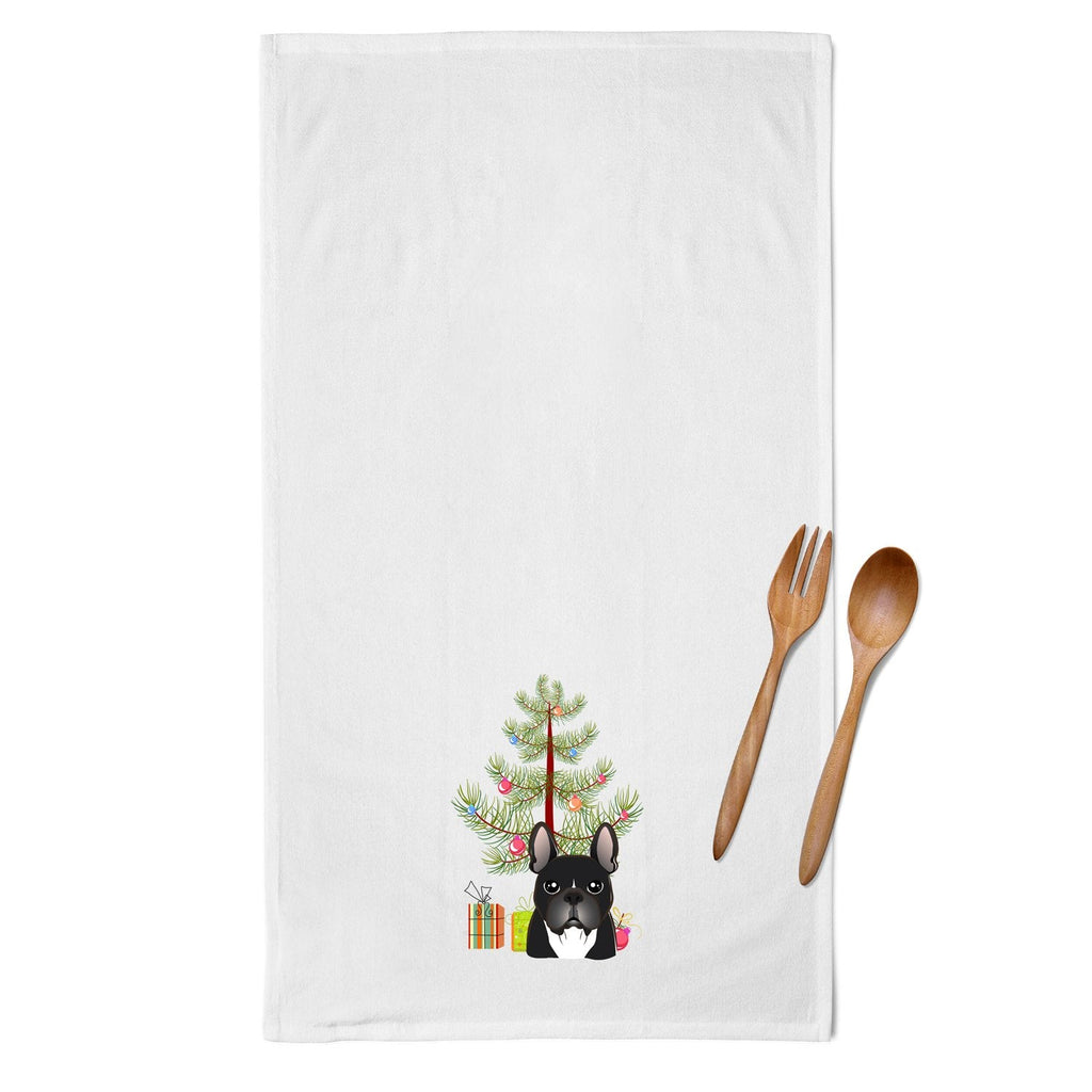 Christmas Tree and French Bulldog Kitchen Towel Set of 2 White Dish Towels Decorative Bathroom Hand towel for Hand, Face, Hair, Yoga, Tea, Dishcloth, 19 X 28", White