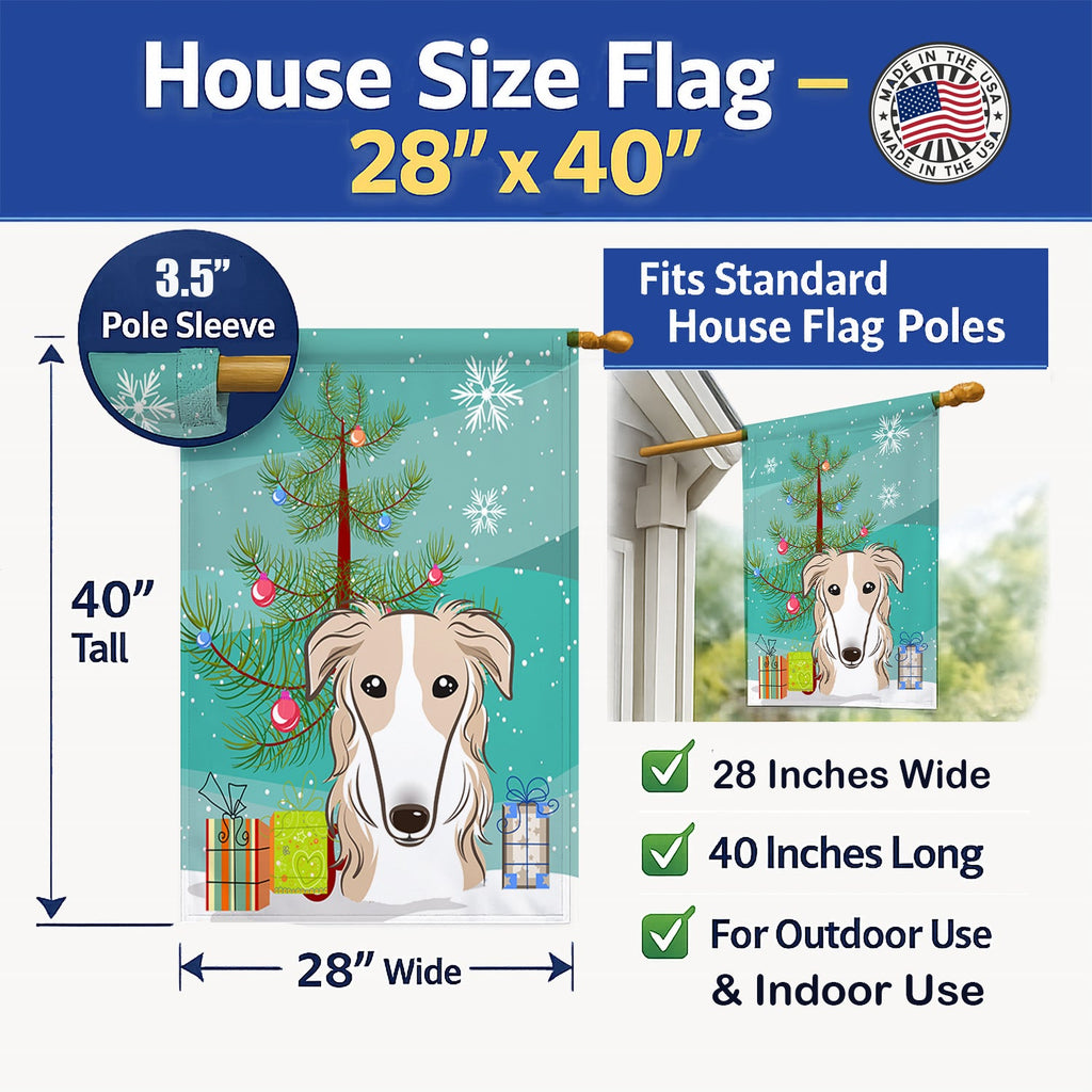 Christmas Tree and Borzoi House Flag 28x40 Porch Sleeve Pole Decorative Outside Yard Banner Artwork Wall Hanging, Polyester