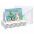 Christmas Tree and Borzoi Greeting Cards Pack of 8 Blank Cards with Envelopes Whimsical A7 Size 5x7