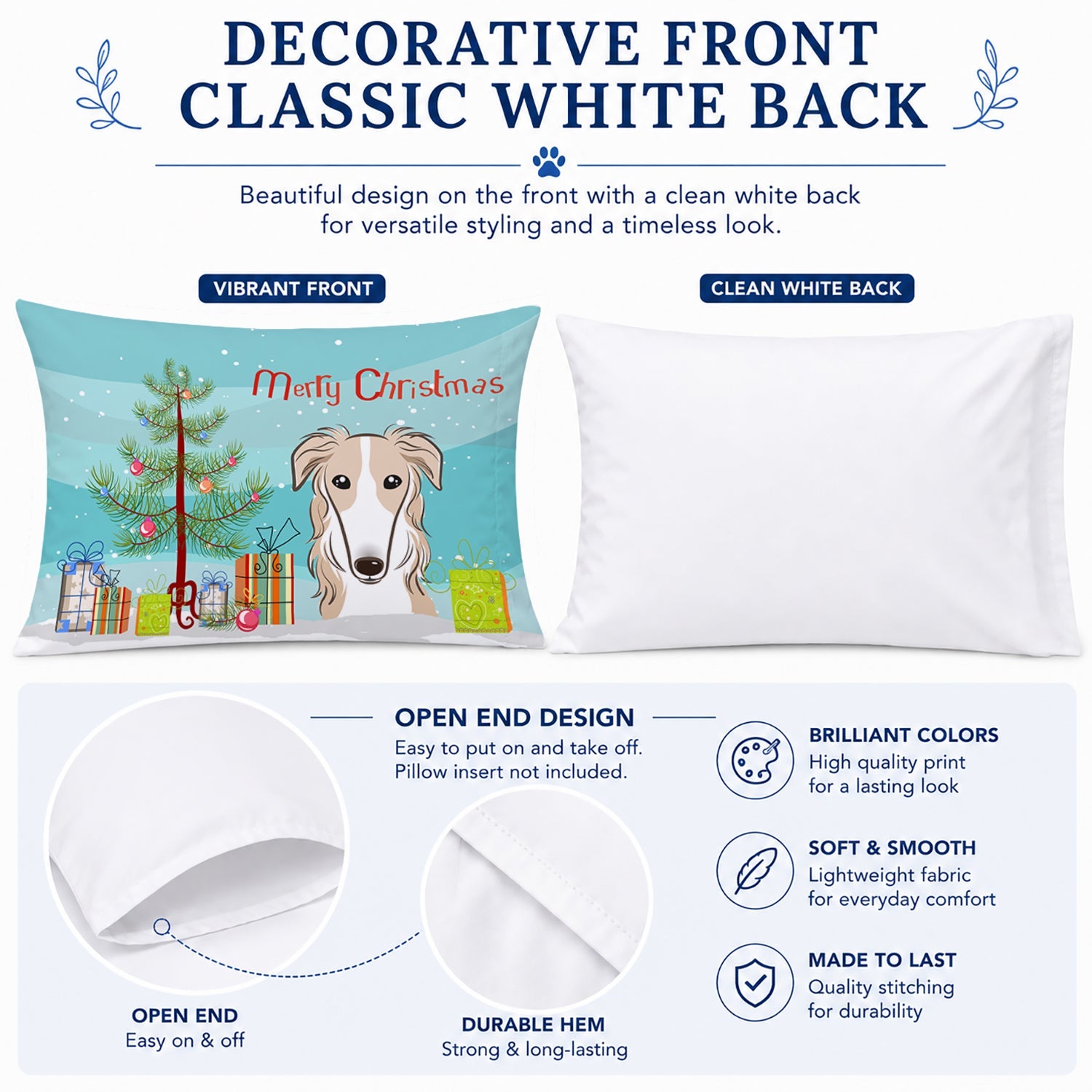 Christmas Tree and Borzoi Standard Pillowcase Lightweight Super Soft Easy Care Decorative Artwork Pillowcase, Standard