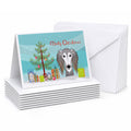 Christmas Tree and Saluki Greeting Cards Pack of 8 Blank Cards with Envelopes Whimsical A7 Size 5x7