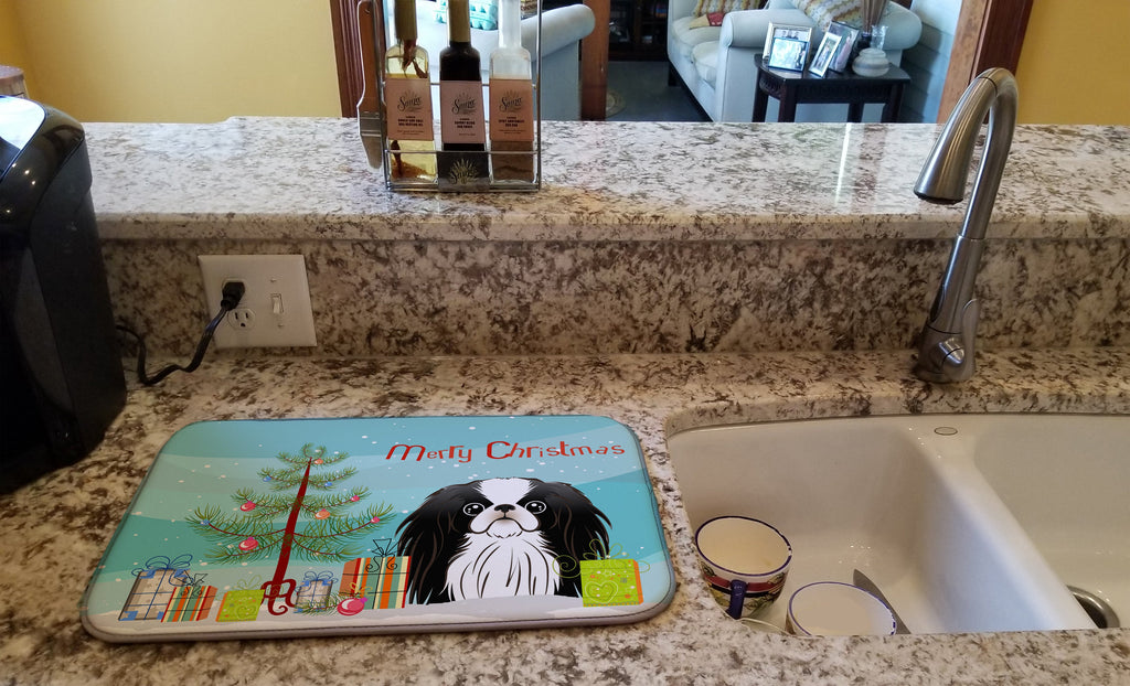 Christmas Tree and Japanese Chin Dish Drying Mat Absorbent Dish Drying Mat Pad for Kitchen Counter Dish Drainer Mat for Countertop, 14 x 21", Multicolor