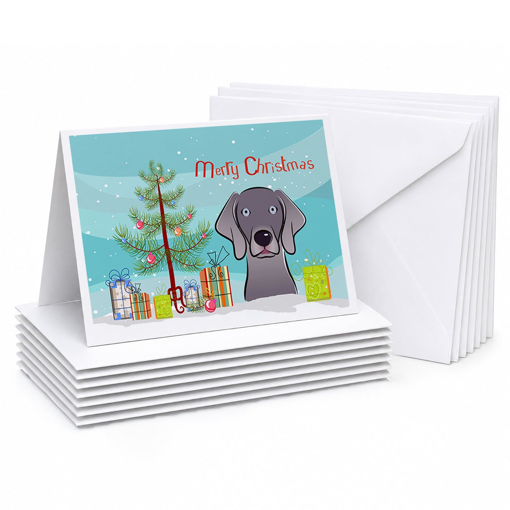 Christmas Tree and Weimaraner Greeting Cards Pack of 8 Blank Cards with Envelopes Whimsical A7 Size 5x7