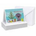 Christmas Tree and Weimaraner Greeting Cards Pack of 8 Blank Cards with Envelopes Whimsical A7 Size 5x7
