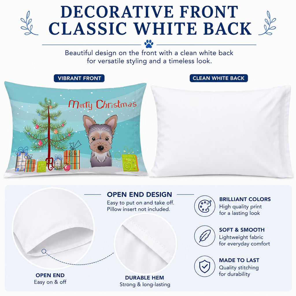 Christmas Tree and Yorkie Puppy Standard Pillowcase Lightweight Super Soft Easy Care Decorative Artwork Pillowcase, Standard