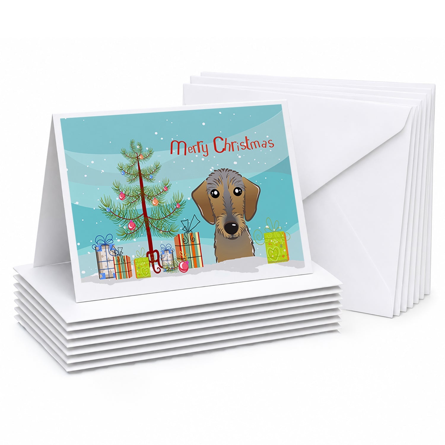 Christmas Tree and Wirehaired Dachshund Greeting Cards Pack of 8 Blank Cards with Envelopes Whimsical A7 Size 5x7