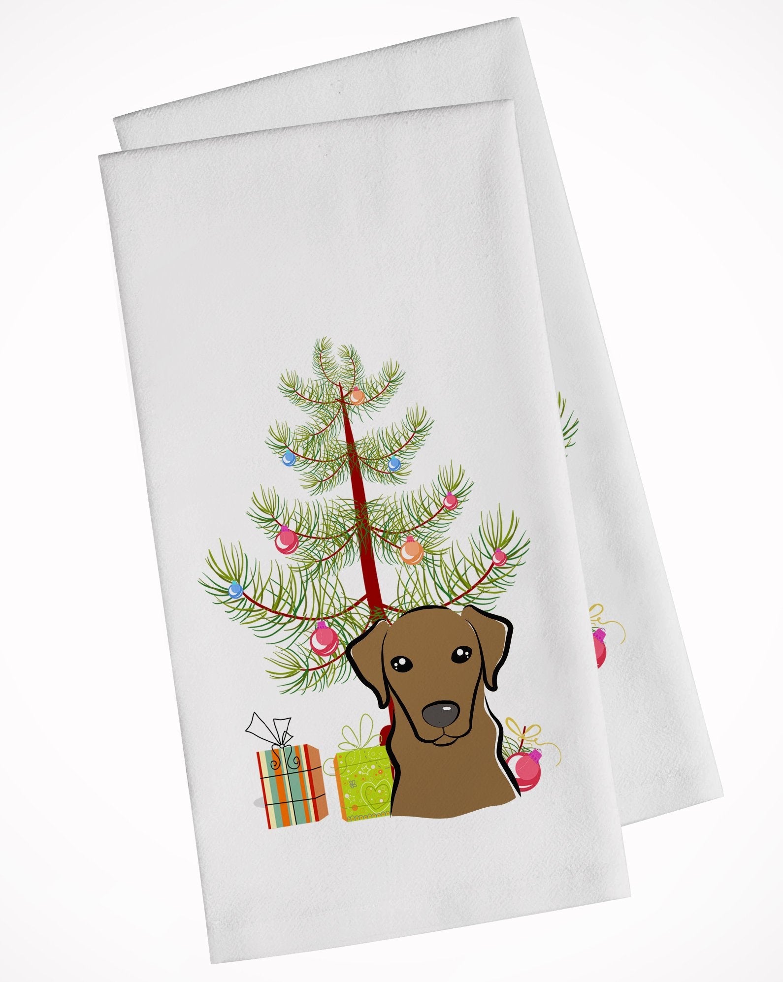 Christmas Tree and Chocolate Labrador Kitchen Towel Set of 2 White Dish Towels Decorative Bathroom Hand towel for Hand, Face, Hair, Yoga, Tea, Dishcloth, 19 X 28", White