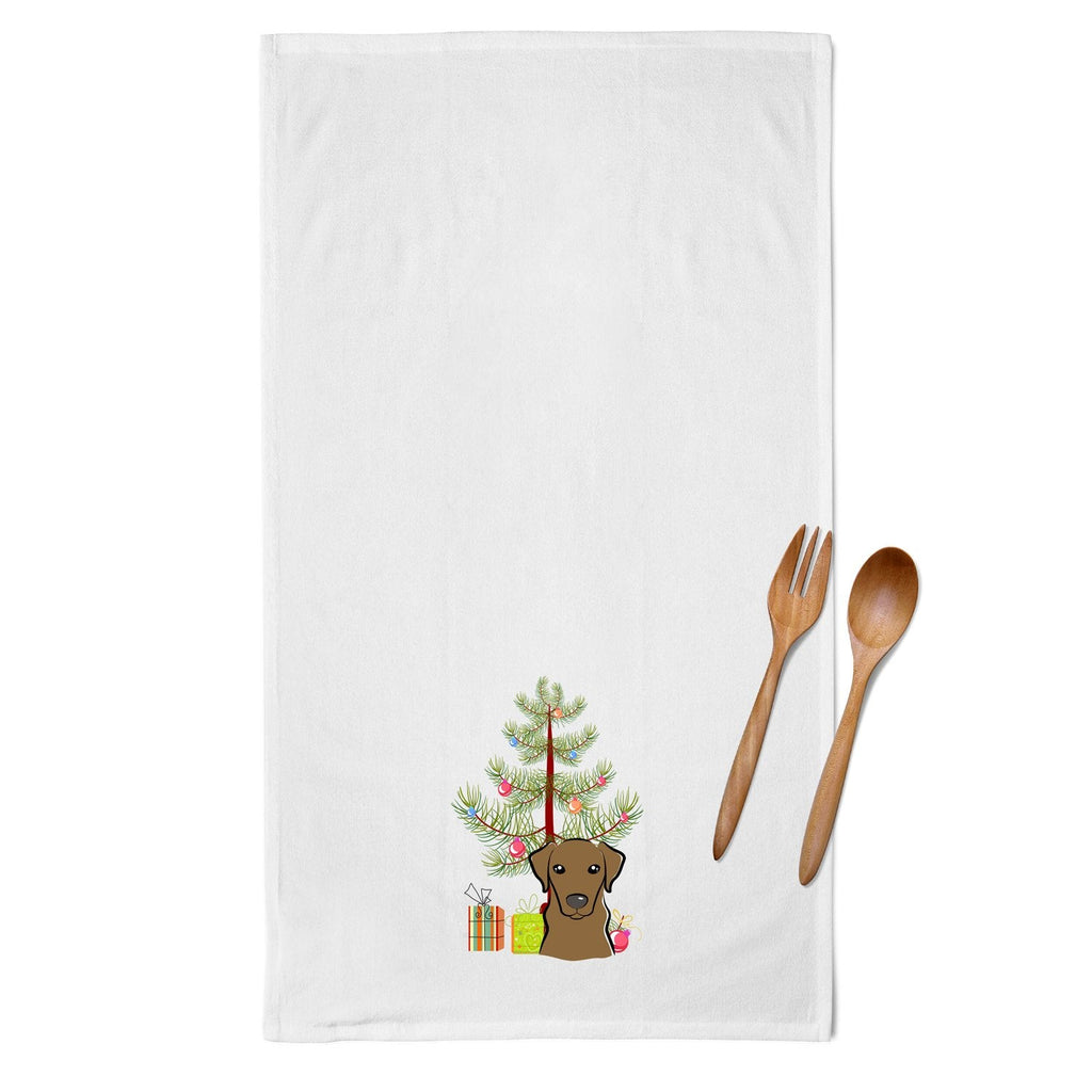 Christmas Tree and Chocolate Labrador Kitchen Towel Set of 2 White Dish Towels Decorative Bathroom Hand towel for Hand, Face, Hair, Yoga, Tea, Dishcloth, 19 X 28", White