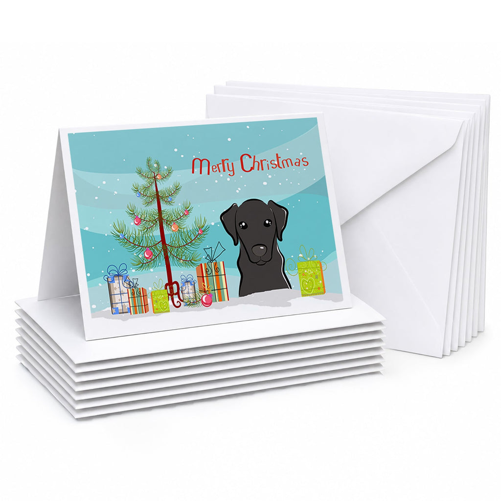 Christmas Tree and Black Labrador Greeting Cards Pack of 8 Blank Cards with Envelopes Whimsical A7 Size 5x7