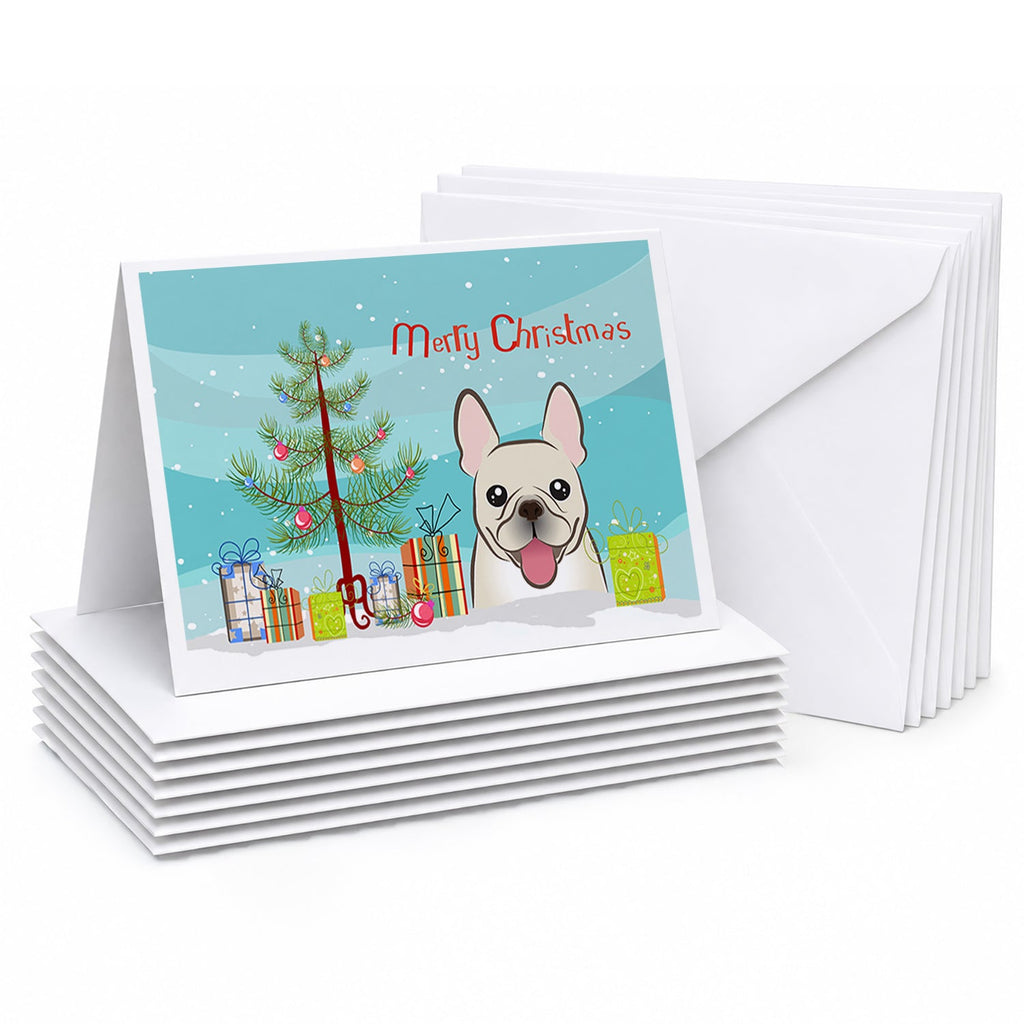 Christmas Tree and French Bulldog Greeting Cards Pack of 8 Blank Cards with Envelopes Whimsical A7 Size 5x7