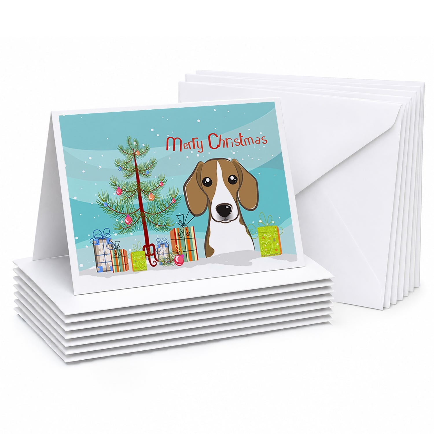 Christmas Tree and Beagle Greeting Cards Pack of 8 Blank Cards with Envelopes Whimsical A7 Size 5x7