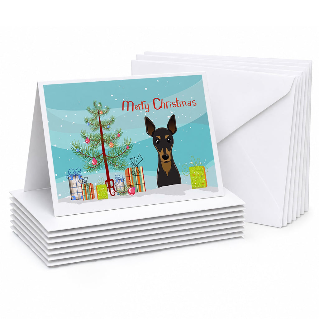 Christmas Tree and Min Pin Greeting Cards Pack of 8 Blank Cards with Envelopes Whimsical A7 Size 5x7