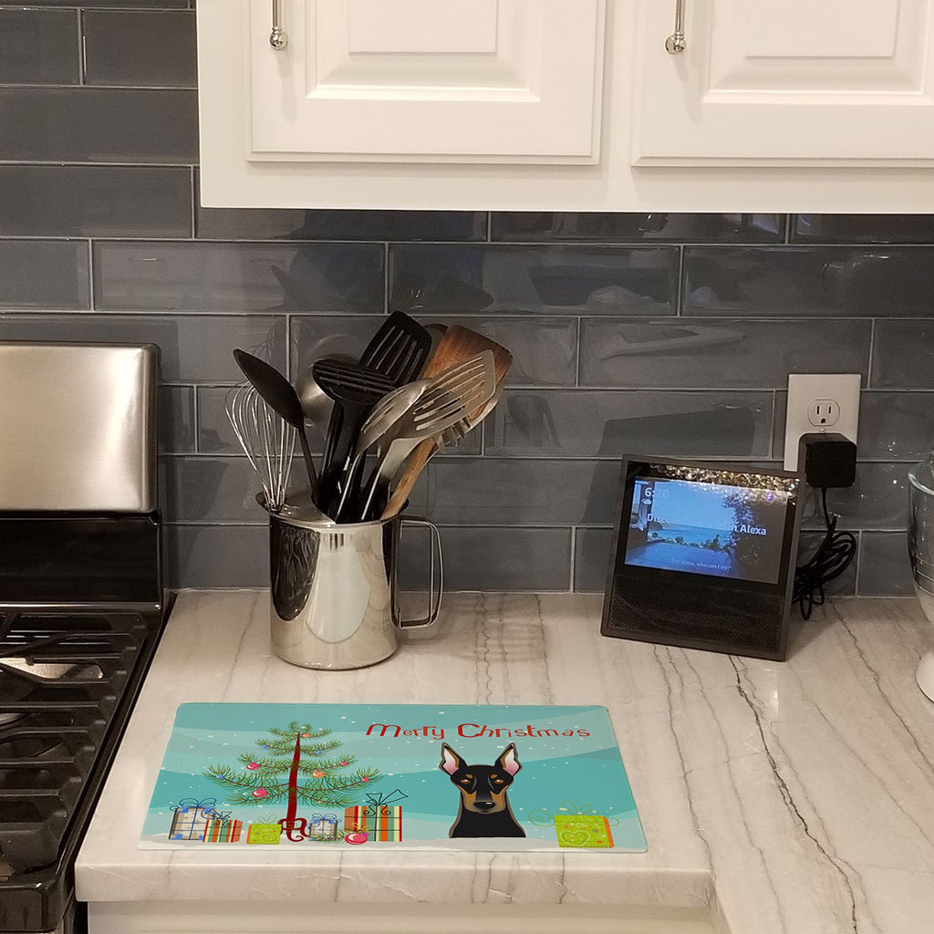 Christmas Tree and Doberman Cutting Board Tempered Glass Kitchen Cutting Surface, Heat Resistant Chopping, Non-Slip Feet, Food Prep & Serving
