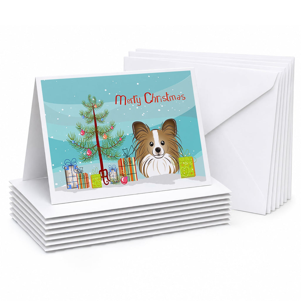 Christmas Tree and Papillon Greeting Cards Pack of 8 Blank Cards with Envelopes Whimsical A7 Size 5x7