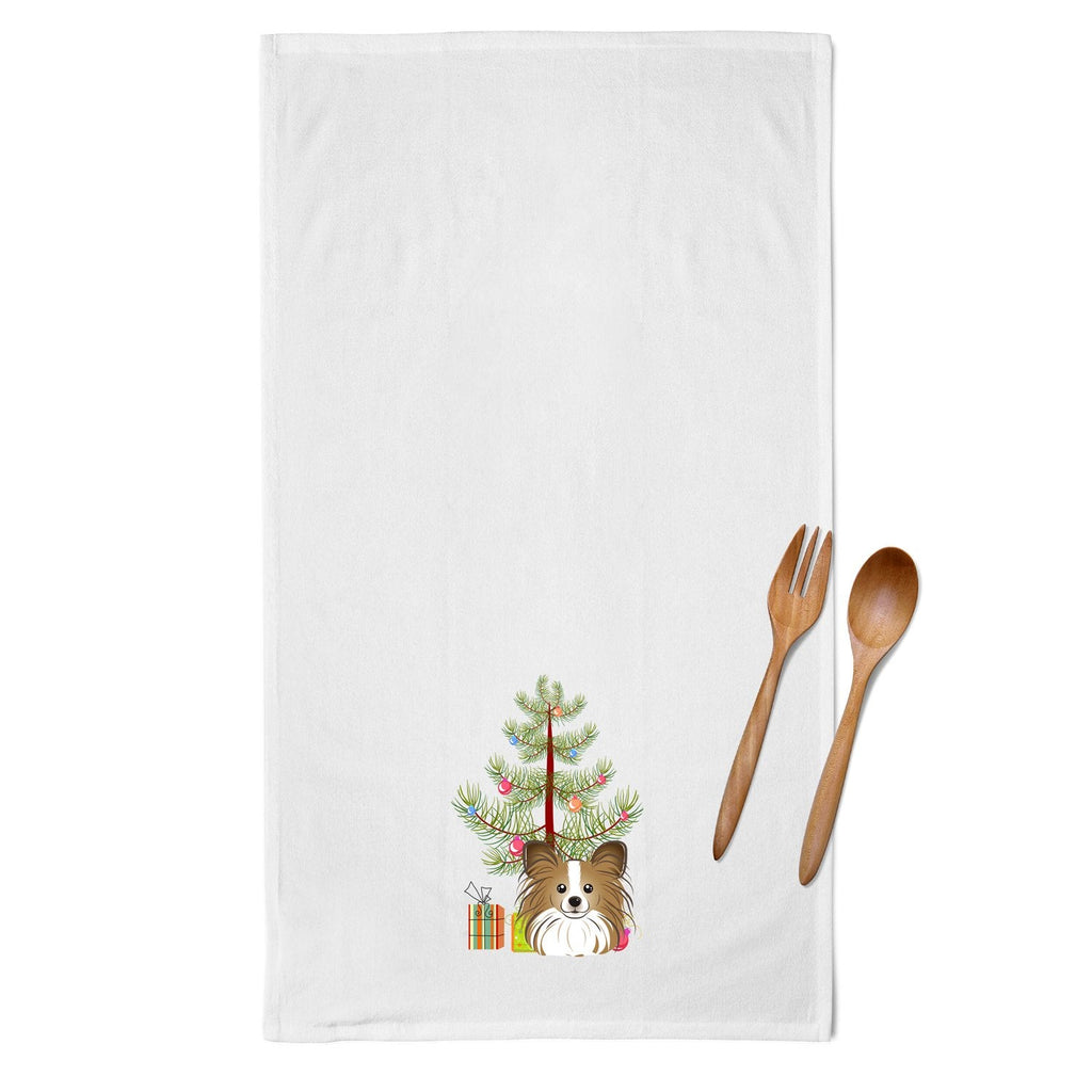 Christmas Tree and Papillon Kitchen Towel Set of 2 White Dish Towels Decorative Bathroom Hand towel for Hand, Face, Hair, Yoga, Tea, Dishcloth, 19 X 28", White
