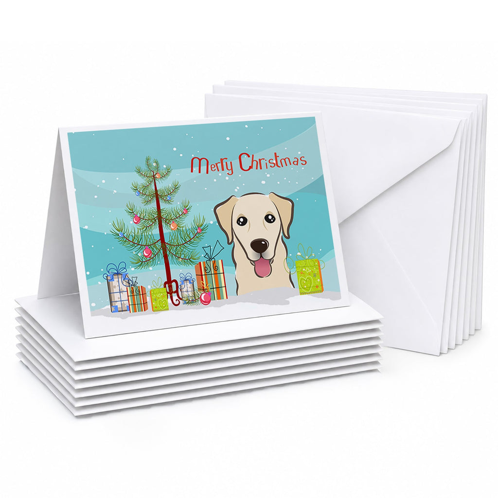 Christmas Tree and Golden Retriever Greeting Cards Pack of 8 Blank Cards with Envelopes Whimsical A7 Size 5x7