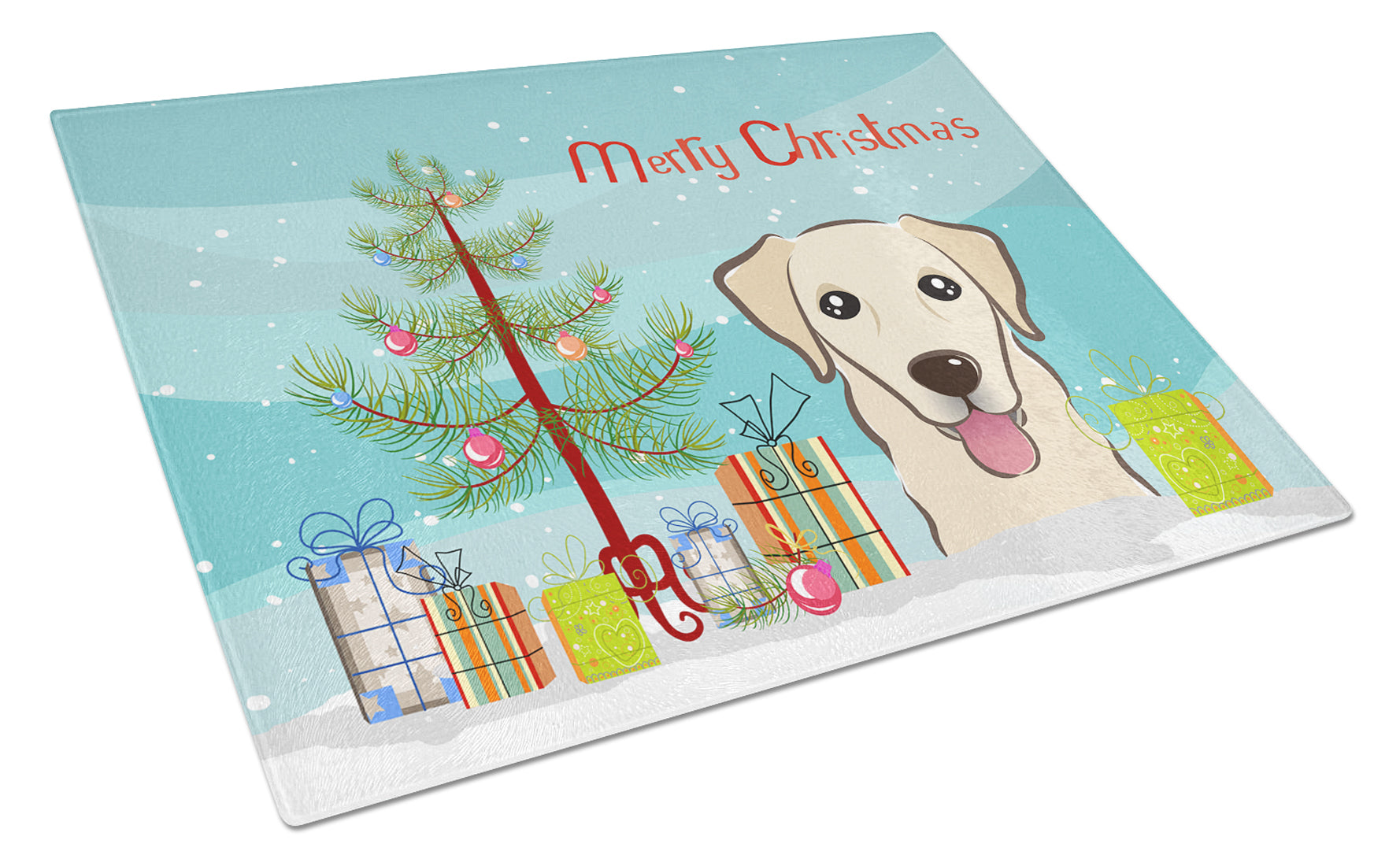 Christmas Tree and Golden Retriever Cutting Board Tempered Glass Kitchen Cutting Surface, Heat Resistant Chopping, Non-Slip Feet, Food Prep & Serving