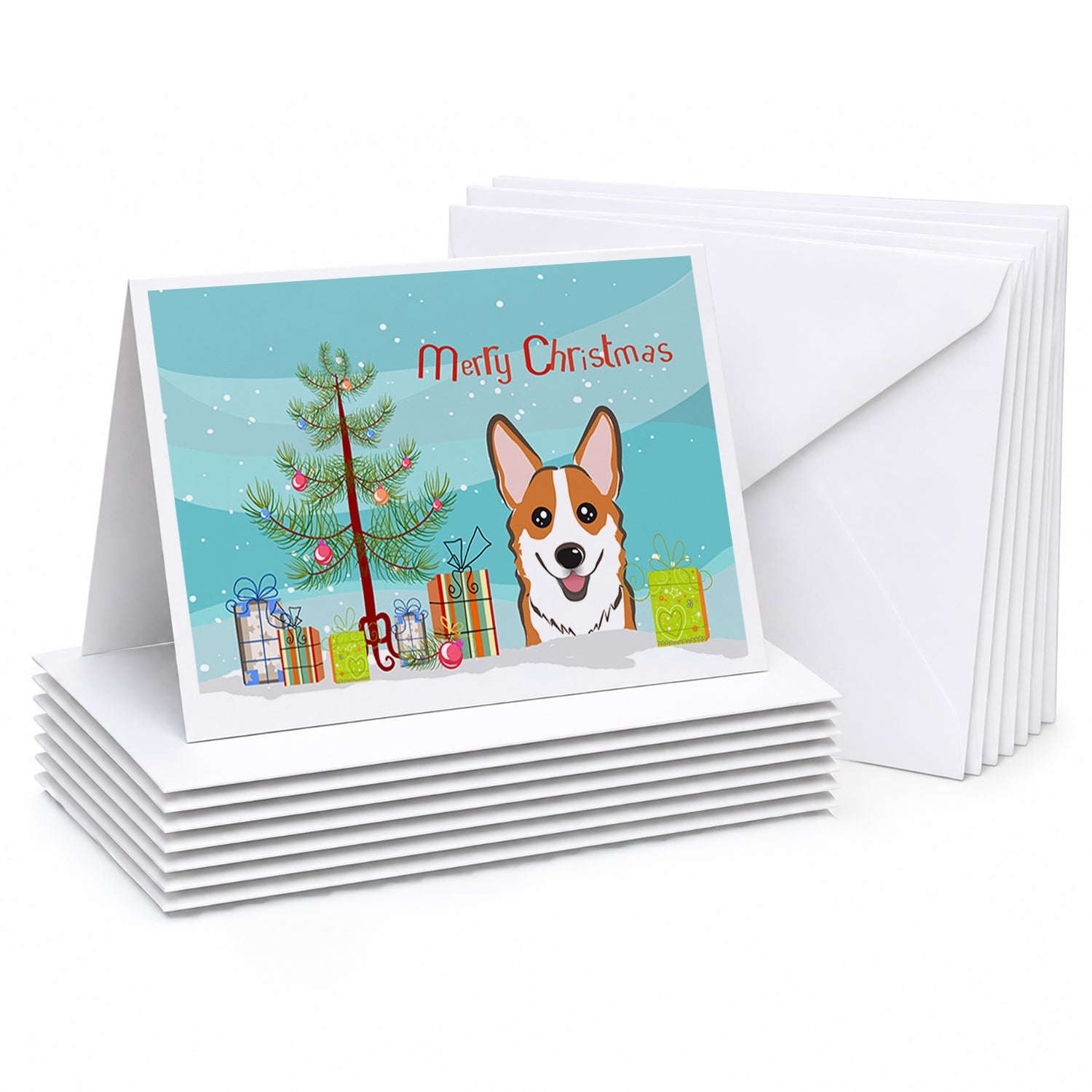Christmas Tree and Red Corgi Greeting Cards Pack of 8 Blank Cards with Envelopes Whimsical A7 Size 5x7