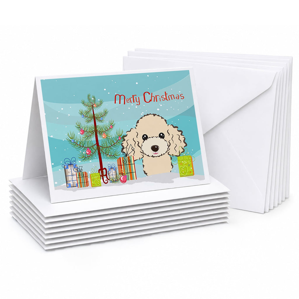 Christmas Tree and Buff Poodle Greeting Cards Pack of 8 Blank Cards with Envelopes Whimsical A7 Size 5x7