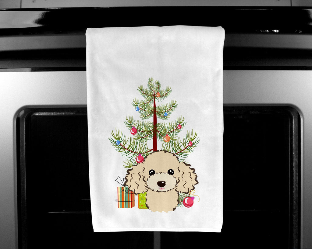 Christmas Tree and Buff Poodle Kitchen Towel Set of 2 White Dish Towels Decorative Bathroom Hand towel for Hand, Face, Hair, Yoga, Tea, Dishcloth, 19 X 28", White