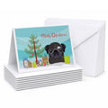 Christmas Tree and Black Pug Greeting Cards Pack of 8 Blank Cards with Envelopes Whimsical A7 Size 5x7