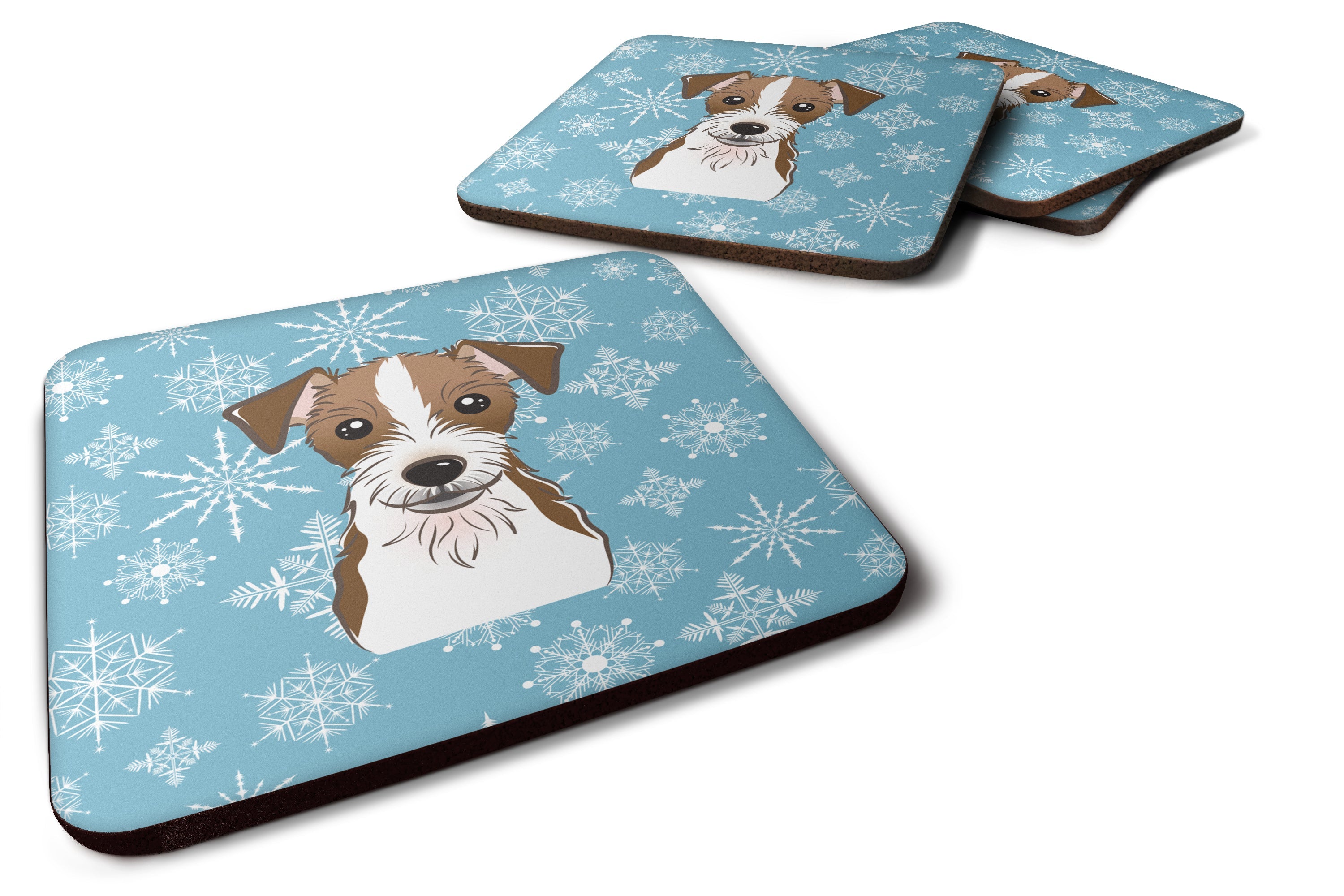 Snowflake Jack Russell Terrier Foam Coasters Set of 4 Cup Coasters for Indoor Outdoor, Tabletop Protection, Anti Slip, Mouse pad Material
