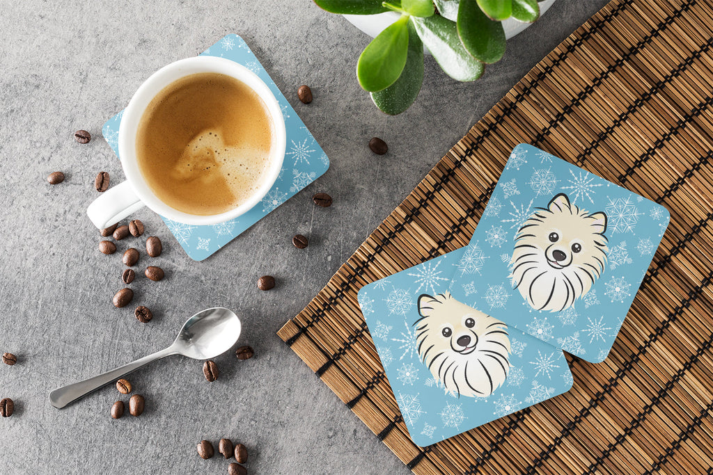 Snowflake Pomeranian Foam Coasters Set of 4 Cup Coasters for Indoor Outdoor, Tabletop Protection, Anti Slip, Mouse pad Material