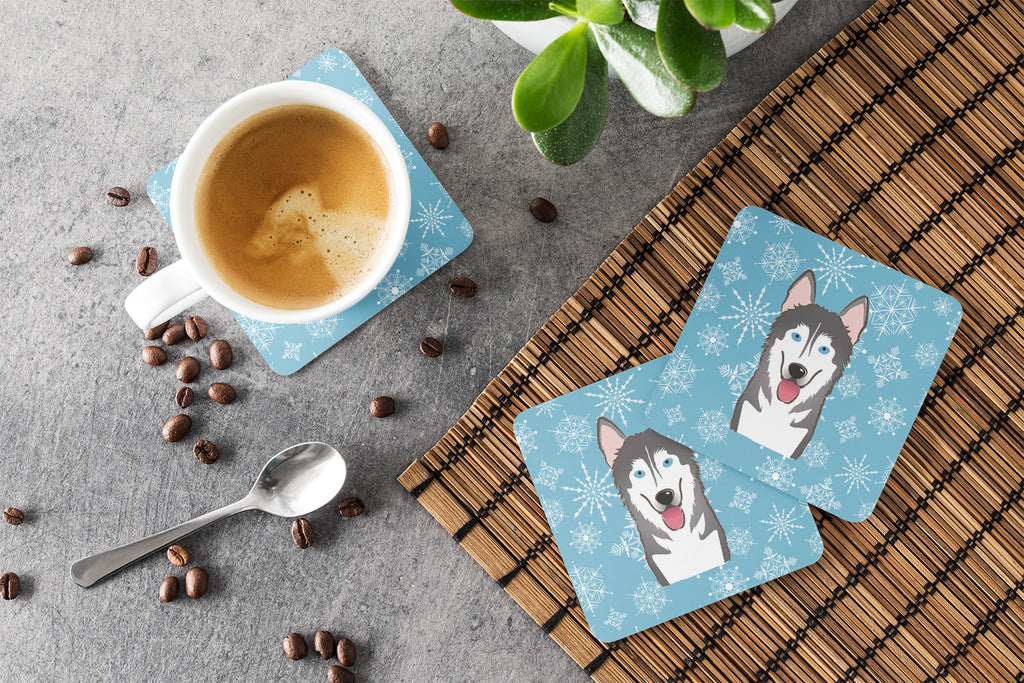 Snowflake Alaskan Malamute Foam Coasters Set of 4 Cup Coasters for Indoor Outdoor, Tabletop Protection, Anti Slip, Mouse pad Material