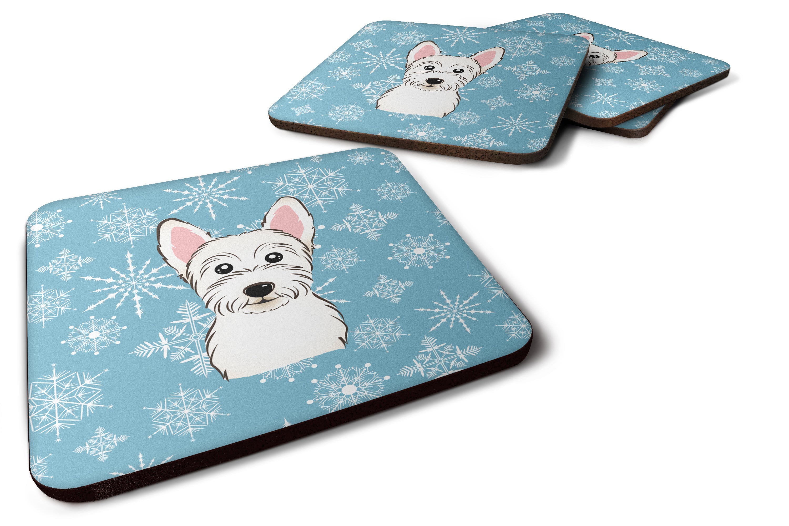 Snowflake Westie Foam Coasters Set of 4 Cup Coasters for Indoor Outdoor, Tabletop Protection, Anti Slip, Mouse pad Material