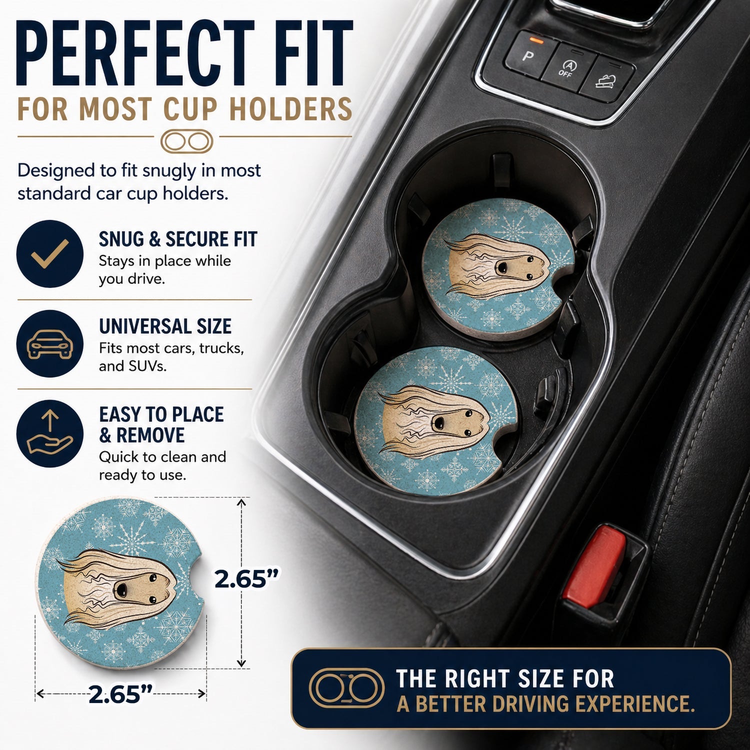 Snowflake Afghan Hound Set of 2 Cup Holder Car Coasters Absorbent Round Sandstone Coasters Gifts for Men or Women, 2.5, Multicolor