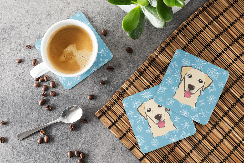 Snowflake Golden Retriever Foam Coasters Set of 4 Cup Coasters for Indoor Outdoor, Tabletop Protection, Anti Slip, Mouse pad Material