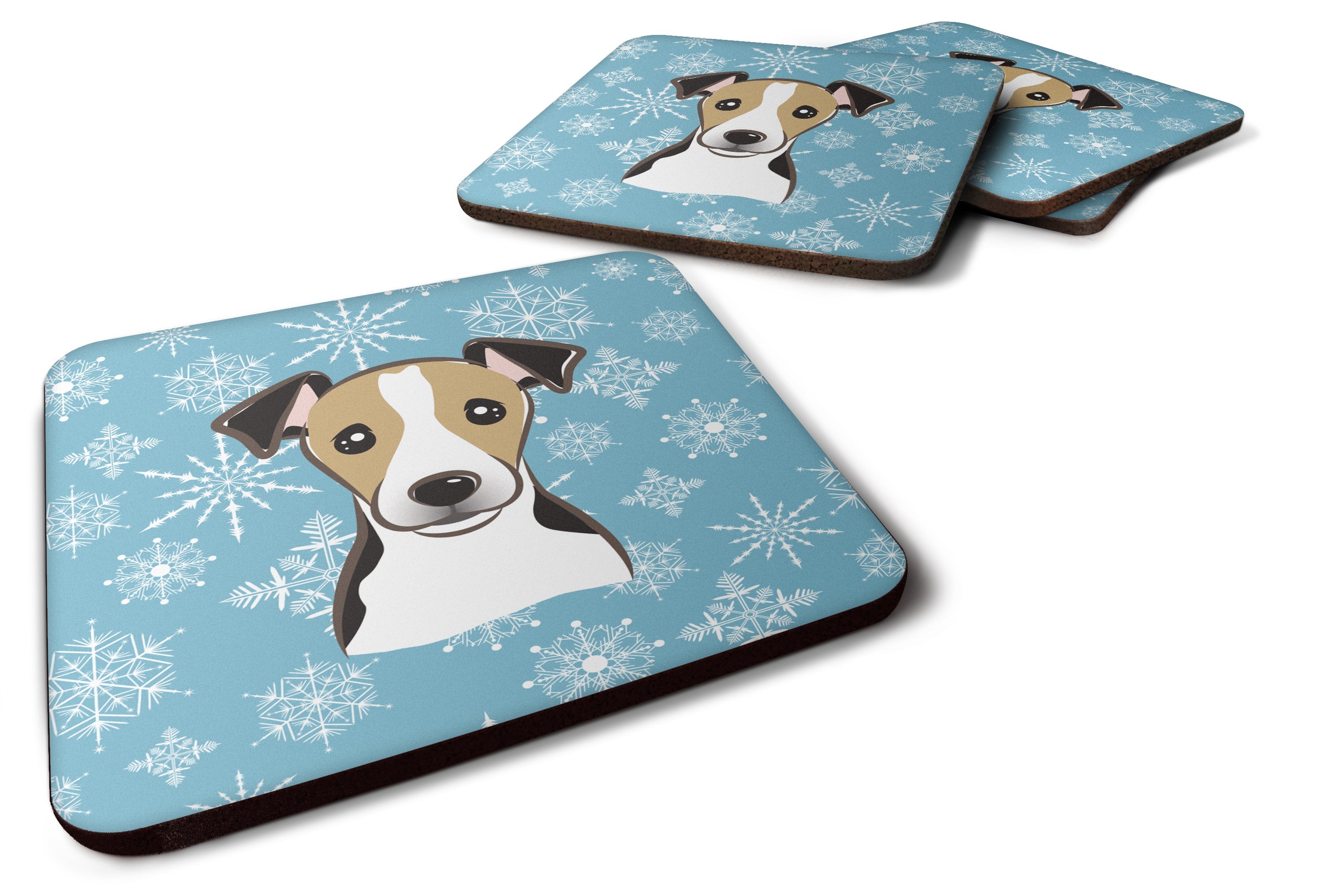 Snowflake Jack Russell Terrier Foam Coasters Set of 4 Cup Coasters for Indoor Outdoor, Tabletop Protection, Anti Slip, Mouse pad Material