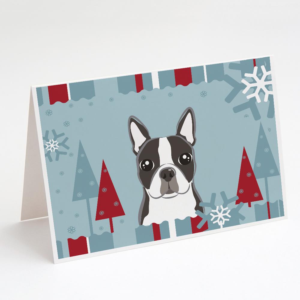 Winter Holiday Boston Terrier Greeting Cards Pack of 8 Blank Cards with Envelopes Whimsical A7 Size 5x7