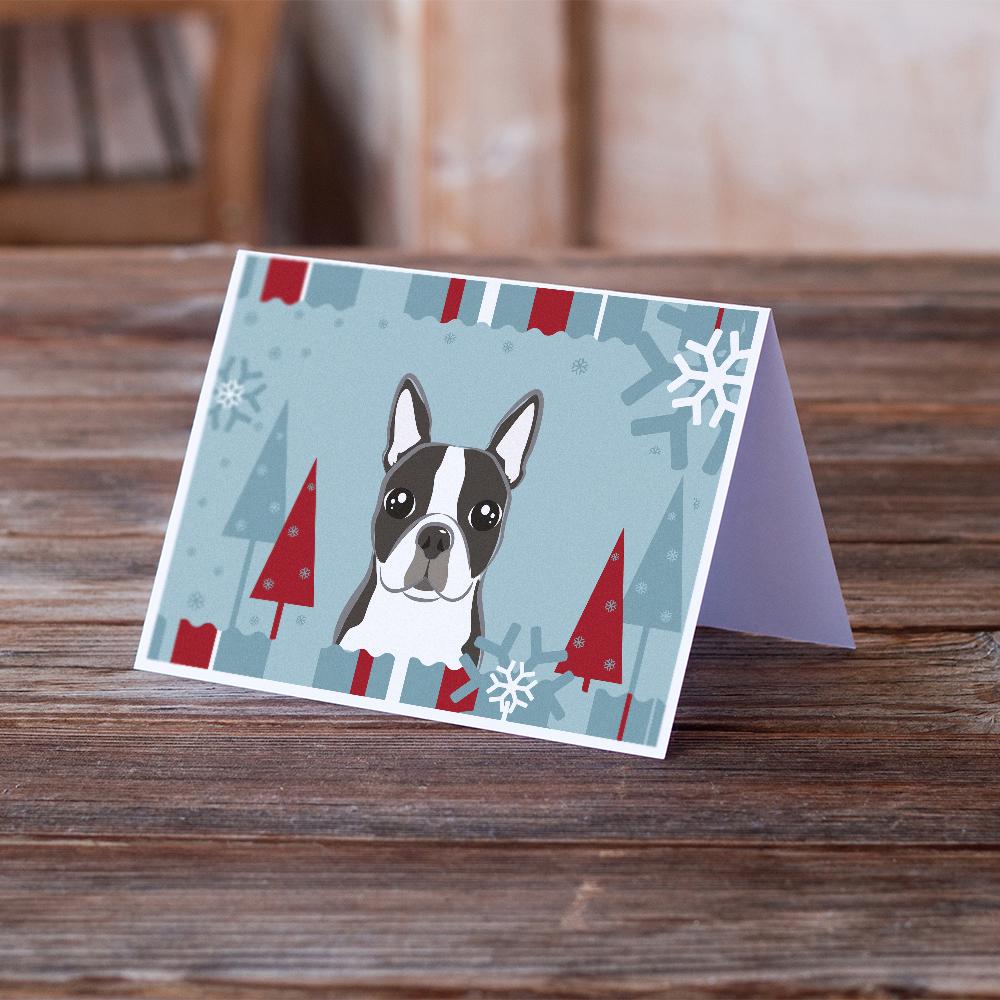 Winter Holiday Boston Terrier Greeting Cards Pack of 8 Blank Cards with Envelopes Whimsical A7 Size 5x7