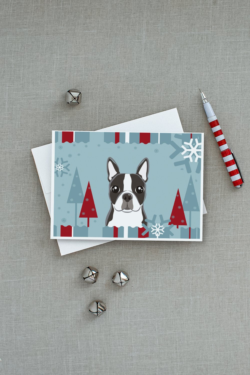 Winter Holiday Boston Terrier Greeting Cards Pack of 8 Blank Cards with Envelopes Whimsical A7 Size 5x7