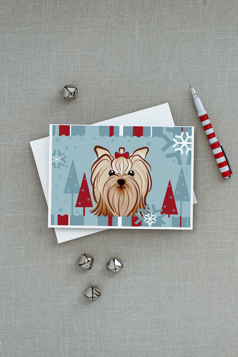 Winter Holiday Yorkie Yorkishire Terrier Greeting Cards Pack of 8 Blank Cards with Envelopes Whimsical A7 Size 5x7