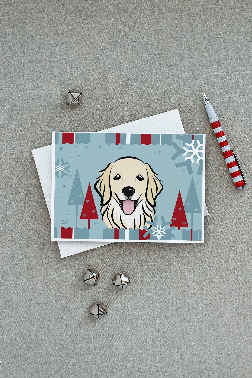 Winter Holiday Golden Retriever Greeting Cards Pack of 8 Blank Cards with Envelopes Whimsical A7 Size 5x7