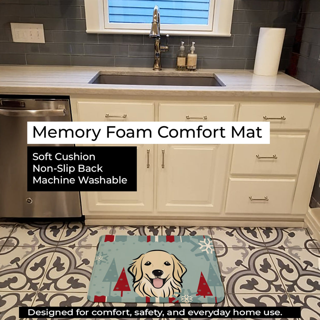 Winter Holiday Golden Retriever Memory Foam Kitchen Mat Machine Washable Anti-Fatigue Cushion Comfort Bath or Kitchen Rug
