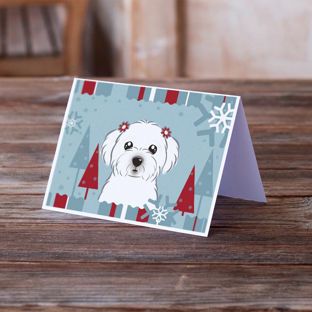 Winter Holiday Maltese Greeting Cards Pack of 8 Blank Cards with Envelopes Whimsical A7 Size 5x7