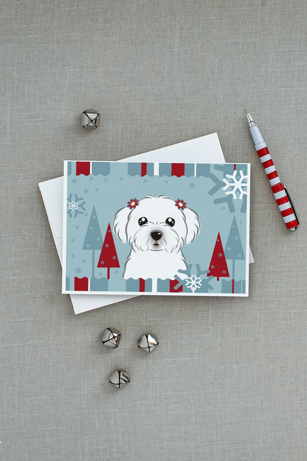 Winter Holiday Maltese Greeting Cards Pack of 8 Blank Cards with Envelopes Whimsical A7 Size 5x7